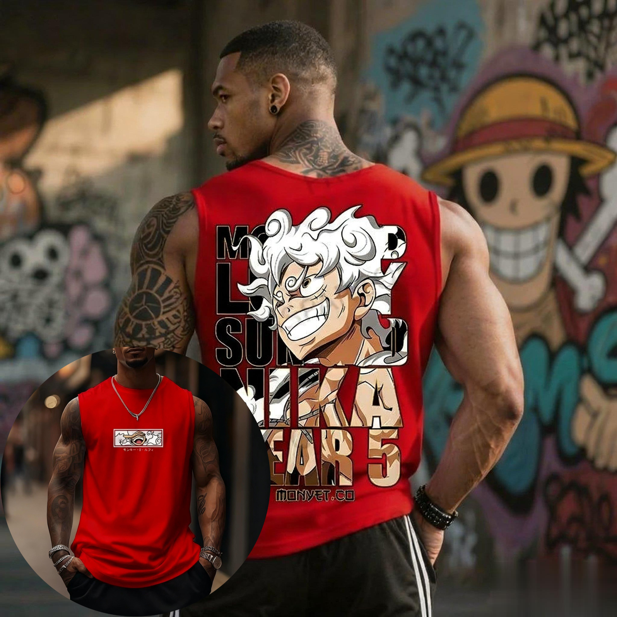 One Piece Luffy Gear 5 Tank To - Good Streetwear Brand ulasan dan harga